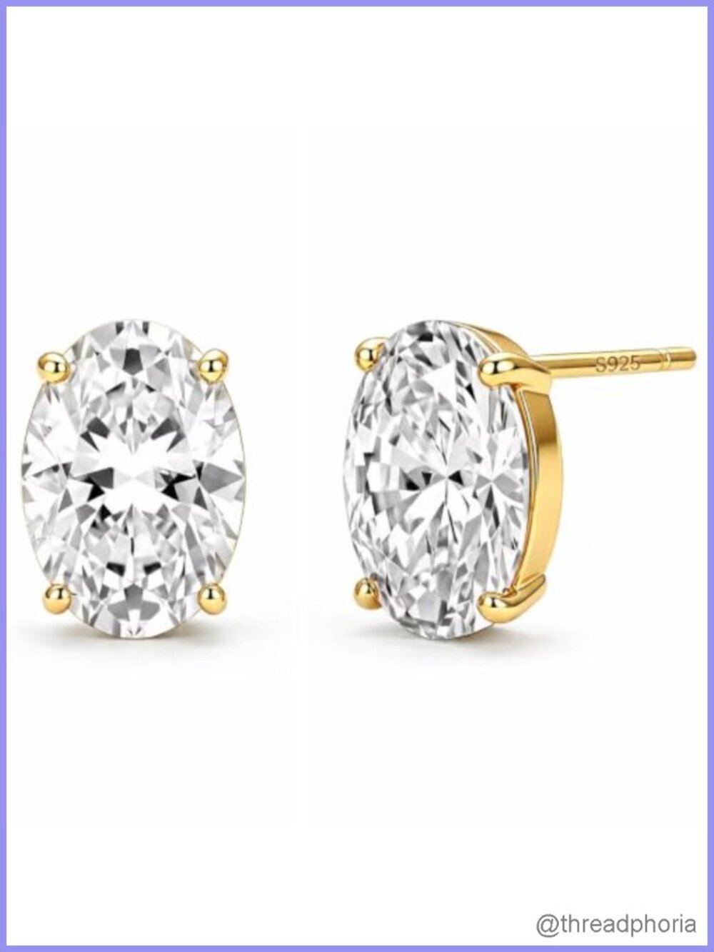 Sterling Silver Stud Earrings 2CT Oval Cubic Zirconia Solitaire Set